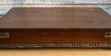 Vintage EMPTY Large Wooden Oak Cutlery Box With Pretty Edging & Bun Feet