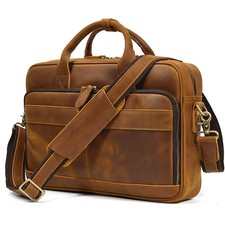 Mens Laptop Bag Briefcase Genuine Leather Vintage Messenger Business Work Bag 