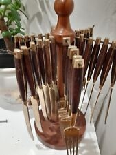 Rosewood And Brass Cutlery Set X6 Of Each Piece