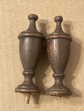 Two Antique Wood Clock Finials Pillar & Scroll Style Slightly Different 