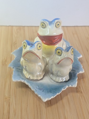 Vintage ceramic frog cruet set - ceramic,