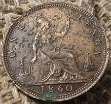 1860 VICTORIAN BUN/YOUNG HEAD ONE PENNY QUEEN VICTORIA COIN SEE PICS S 37