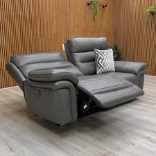 Furniture Village ‘Berlin' 3 Seater Sofa Power Recliner Headrest Grey Leather