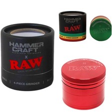 RAW 4-Piece Herb Grinder Aluminium Magnetic Lid – Black Red Rasta Large Medium S