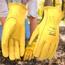 Premium Yellow Leather Driver Work Gloves Fleece Lined Lorry Truck Driving Glove