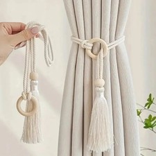 2X Wooden Beaded Curtain Tie
