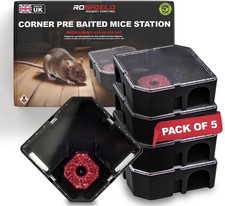 ROSHIELD 5X Pre-Baited Little Mouse Bait Station Kit | Corner‑Fitting Design for