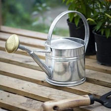 1.5Litre Silver Galvanised Steel Metal Outdoor Garden Watering Can Brass Rose UK