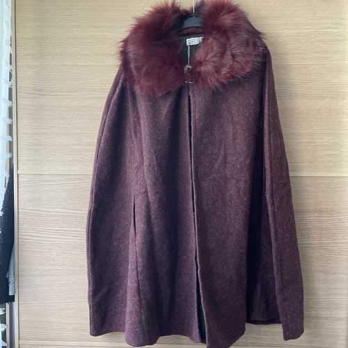 Burgundy fur collared cape - burgundy,