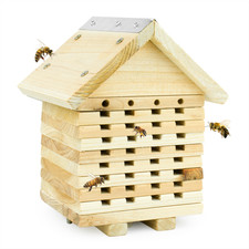 BEE HOUSE HOTEL WOODEN INSECT BUG SHELTER SOLITARY NESTING BOX HIVE FOR GARDEN