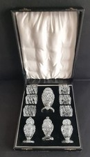 Stunning Cased Art Deco Crystal Cruet Set with Matching Square Napkin Rings