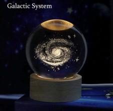 3D Galaxy Night Light Paperweight Laser Etched in Glass (6cm + 5cm USB Base)