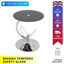 Black Glass Side Table - Round Coffee Table - Decorative -  Chrome Base - 45cm