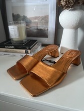 Zara Metallic Orange Mule Sandals Low Heel UK5 38 NEW BNWT