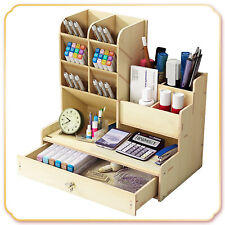 Office Study Desk Organizer Table Box Tidy Case Wooden Pen Pencil Storage Holder