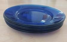 Set of 6 Arcoroc France Cobolt Blue Glass Dinner Plates Cobalt Blue 9.5"