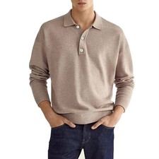 Mens Business Polo Shirt Casual Long Sleeve Lapel Neck Tee Tops Sport T Shirts