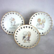 3 x Precious Moments Trinket Dish Set. Vintage 1985. Enesco Made In Japan 4" 10c
