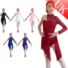 Girl Single Long Sleeve Lace Patchwork Lyrical Dance Dress Dancewear Jumpsuits
