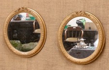 Antique Pair of 19th Century Gilt Wood & Gesso Oval Mirrors