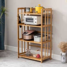 Bamboo 4 Tier Kitchen Shelf Rack for Microwave, Oven, and Storage with Wheels