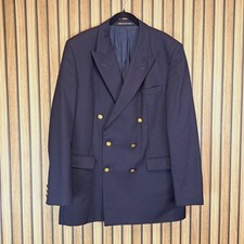 Daks Doublebreasted Blazer Jacket Mens XL 42 Pure Wool Gold Button Navy Blue