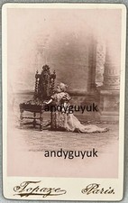 CDV RARE TOPAZE PARIS CIRCUS ACT DWARF SMALL PERSON DRESS TRAIL CHAIR PHOTO