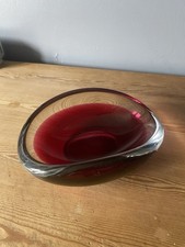KOSTA - VICKE LINDSTRAND  Red Cased Heavy Crystal Glass BOWL 1960s. Acid etched