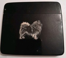 Art Deco Black & White Plastic Cigarette Case With Keeshond Or Chow Dog Inset