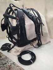 Designer black leather Driving harness with French collar_5 days delivery by DHL
