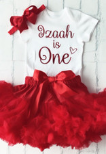 Luxurious Girls 1st First Birthday Cake Smash Set Outfit Tutu Personalised Red G