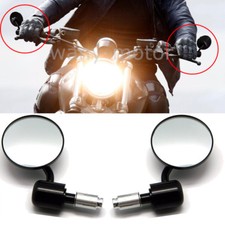 BLACK ROUND MOTORCYCLE 7/8" BAR END REARVIEW SIDE MIRRORS FOR BOBBER CAFE RACER