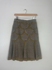 Shanghai Tang Tweed Brown Diamanté Wool & Silk Mermaid skirt  - US 4 / UK 8
