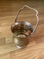 Vintage E.P.N.S brass hand engraved pot Planter  with a foldable handle 