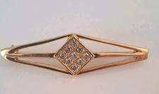 Crown Trifari Vintage Brooch Pin Bar Art Deco Retro Rhinestone Gold Tone 2"