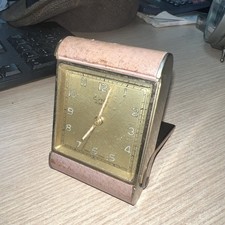 Vintage 1940s Cyma AMIC Swiss Made Travel Alarm Clock Leather Case. Engraved