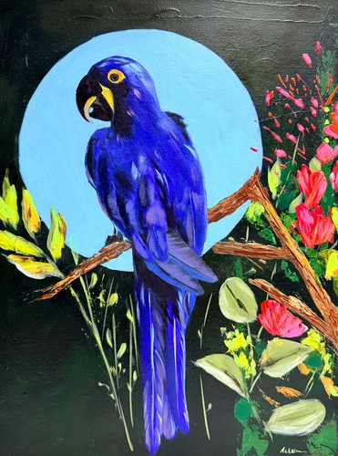 Blue macaw original oil - blue,