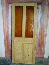 GL 132 (29 1/2 x 75) Old Victorian Period Glazed Pine Door with Mottled Glass