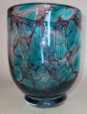 RARE LAUGHARNE GLASS VASE 60/70S Purple & Green 12cm High.  Perfect Condition