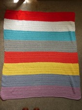 Hand Made Unused Cotton Feel Baby Blanket Colour Block 45" x 40" Hobbycraft Yarn
