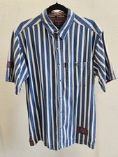 Edwards Heavies Cotton Twill Short Sleeved Shirt Size S/M Blue White Striped