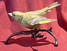 Vintage Coalport Greenfinch Figurine on Metal Branch Excellent Condition