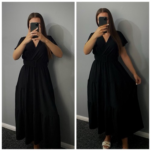 Belted fit and flare maxi - belted,