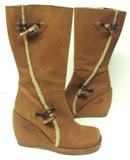 Vintage 90’s Destroy Chunky Tan Brown Leather Wedge Boots Size EU 40 Excellent 