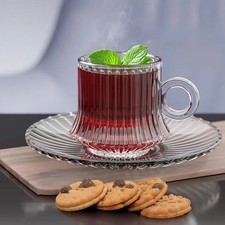 12PC  Clear Glass Tea Cup &