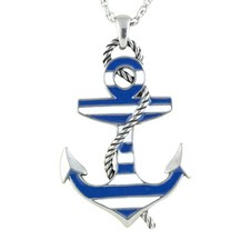 Blue Striped Anchor Necklace