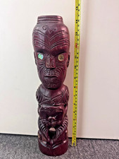 Vintage Maori Tekoteko W/ Phallus New Zealand Wood Figure Shell Eyes - 37 CM