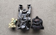 3off COLLECTABLE  LAUGHING BUDDHA'S FIGURINES ( METALLIC - COLOURED- RESIN )