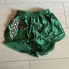 VINTAGE ADIDAS 1980'S NYLON RUNNING FOOTBALL SHORTS Green SIZE 26 ADULT Road