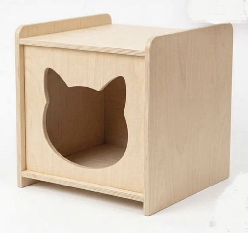 Wooden cat cave bed - wooden, house